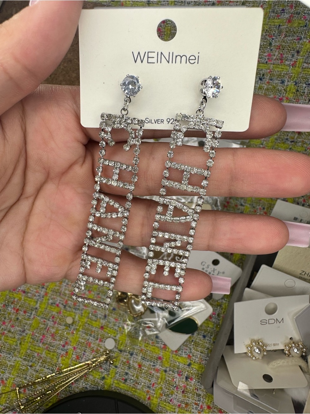 Silver-Tone Crystal Drop Earrings in Clear
